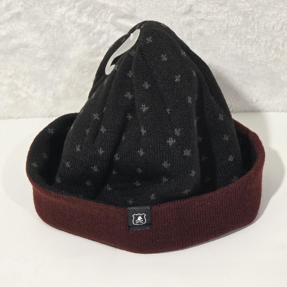 Nick Graham Reversible Knit Beanie Black Maroon One Size